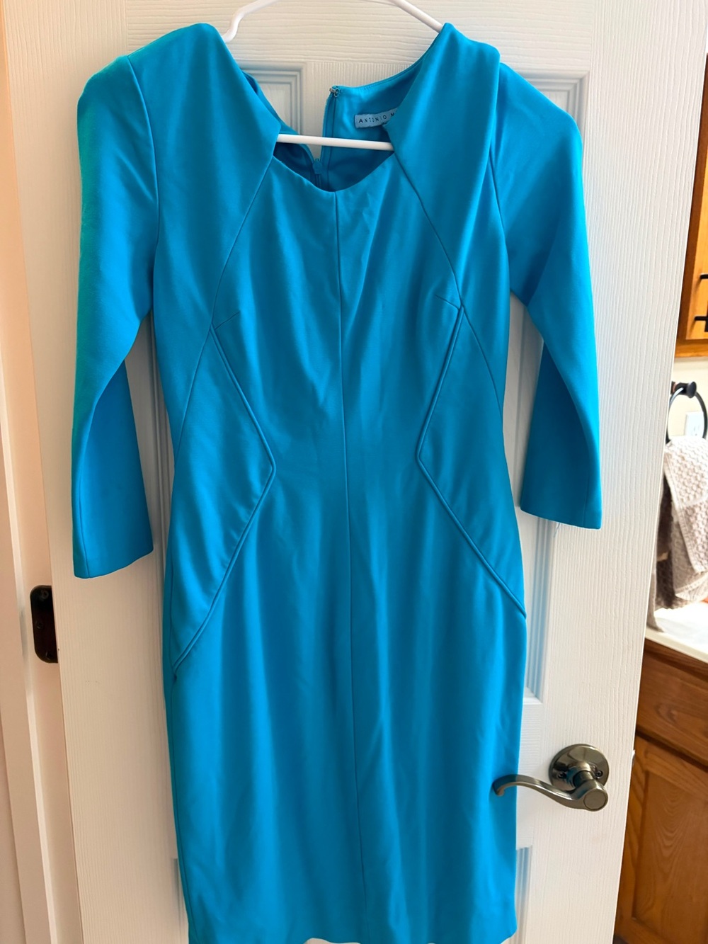 ANTONIO MELANI Teal Long-Sleeve Sheath Dress